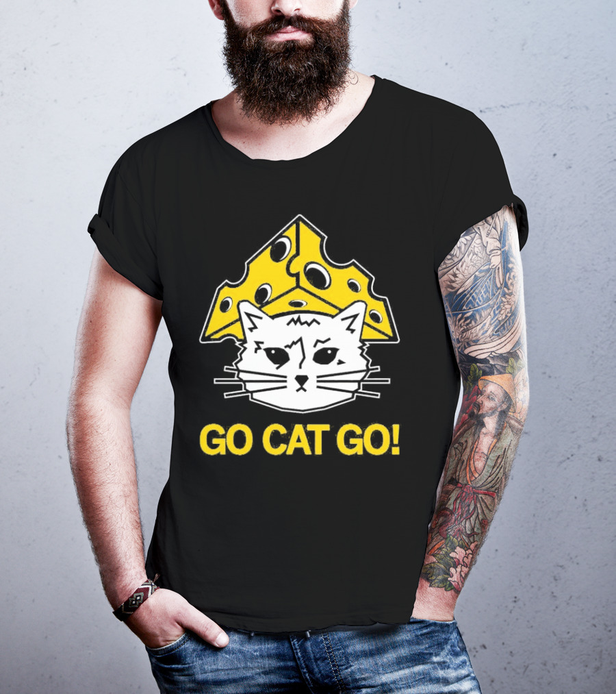 Go Cat Go Cheesehead Cat With Cheese Hat T-Shirt