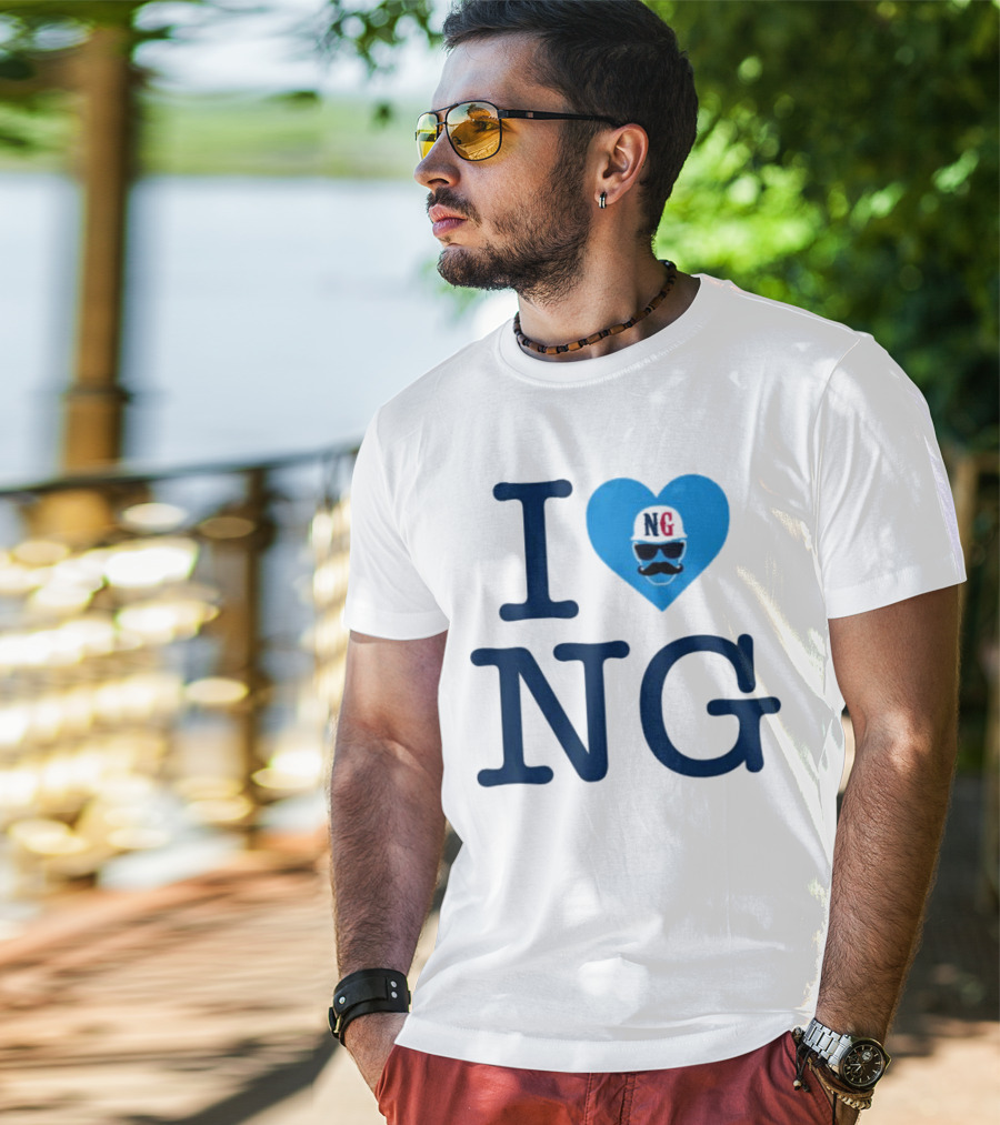 I Love NG Heart Icon With Mustache And Cap T-Shirt