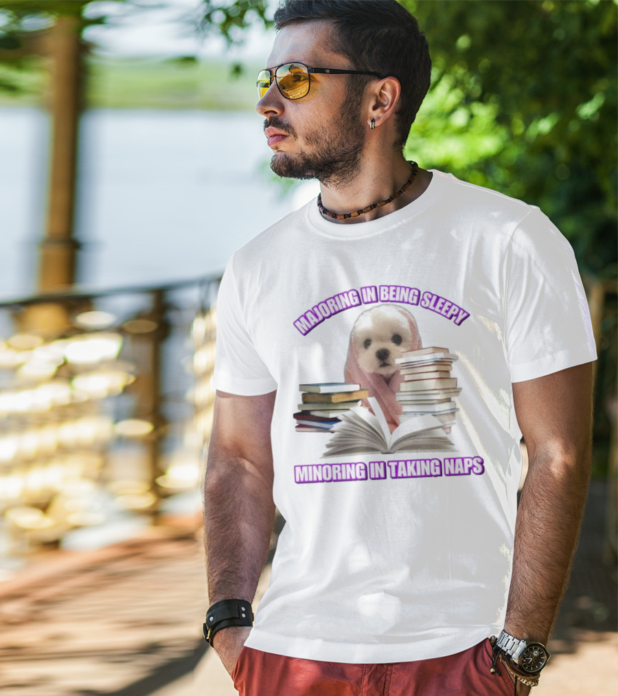 Adorable Puppy Majoring In Being Sleepy Minoring In Taking Naps Surrounded By Books T-Shirt