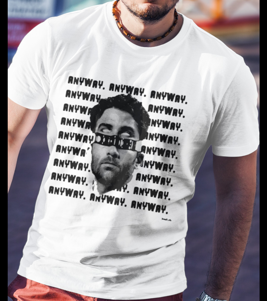 ANYWAY Black And White Portrait Repeated Text T-Shirt