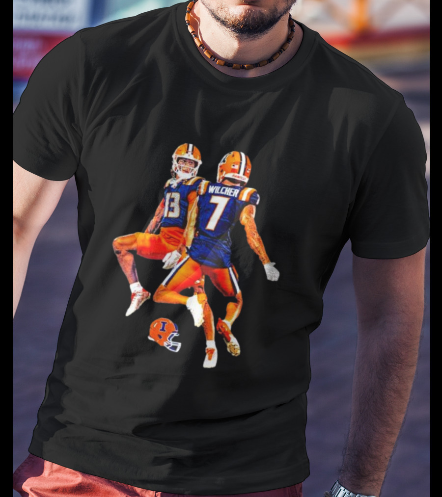 Illinois Fighting Illini Pat Bryant Kenari Wilcher Hang Time Football Jump T-Shirt