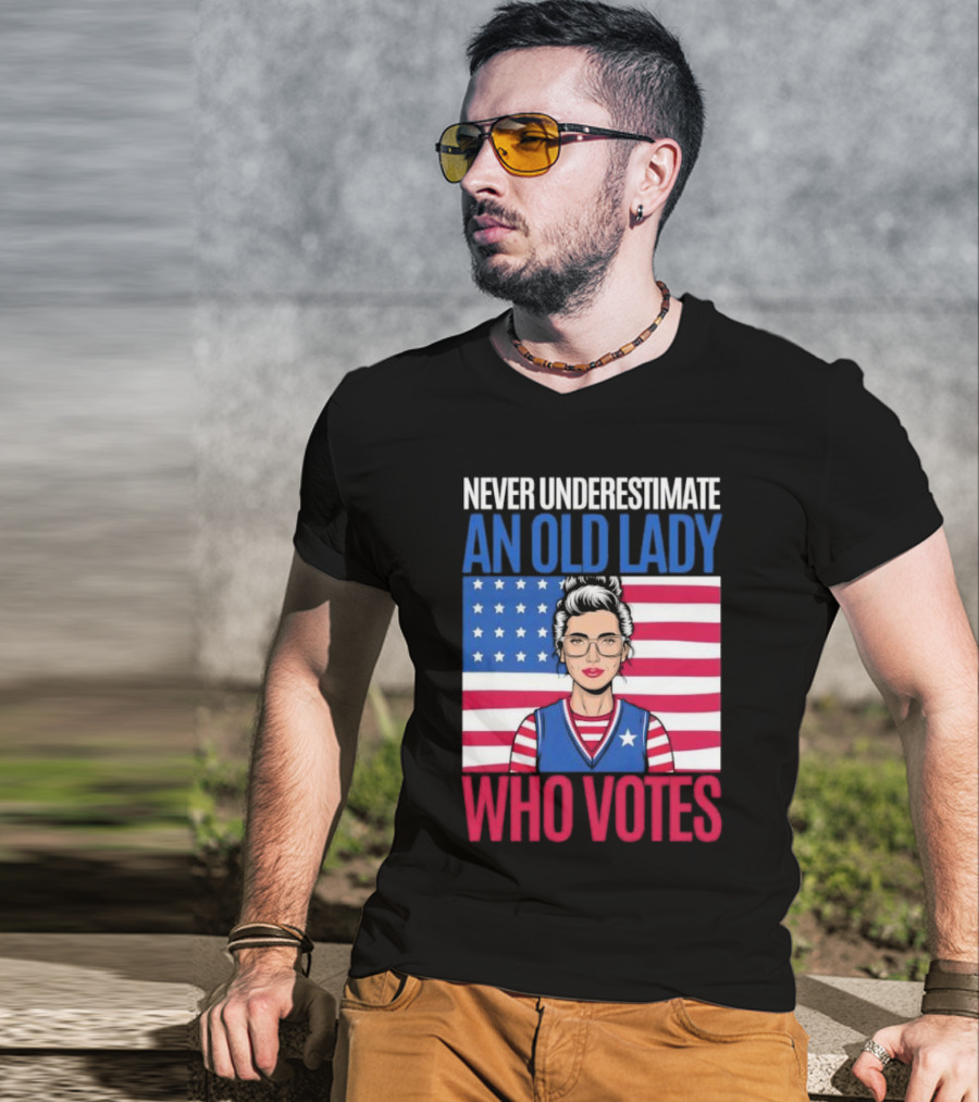 Never Underestimate An Old Lady Who Votes US Flag Iconic T-Shirt