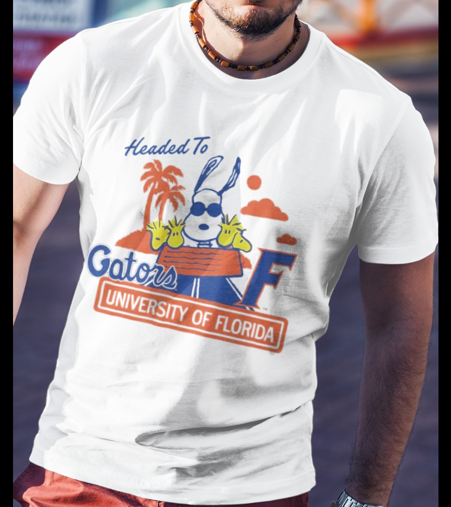 Headed To Gators University Of Florida Snoopy Woodstock Palm Trees Clouds T-Shirt