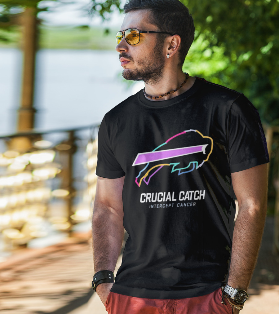 Buffalo Bills NFL Rainbow Logo Crucial Catch Intercept Cancer Initiative T-Shirt