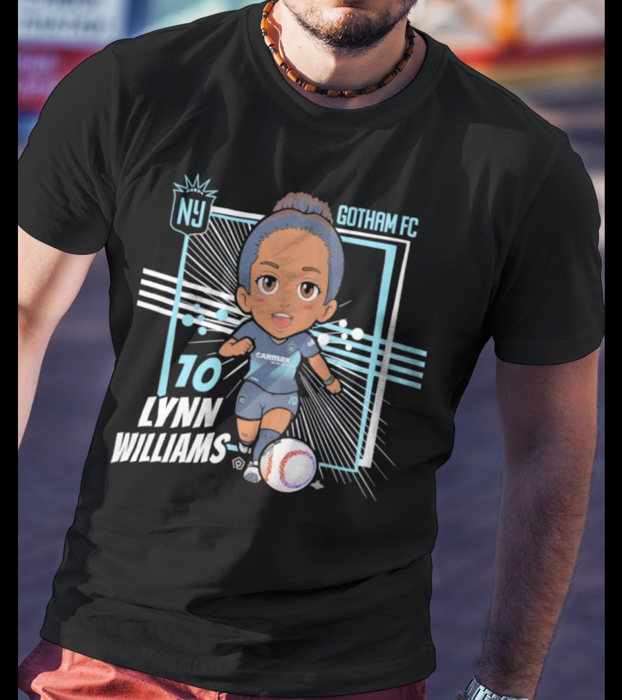 NJ NY Gotham FC Lynn Williams 10 Chibi Character Black T-Shirt