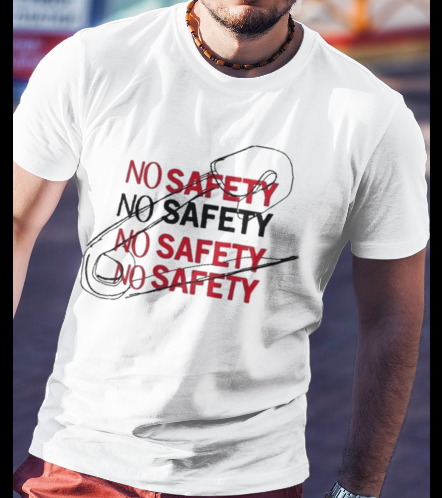 NO SAFETY Safety Pin Repeated Text T-Shirt