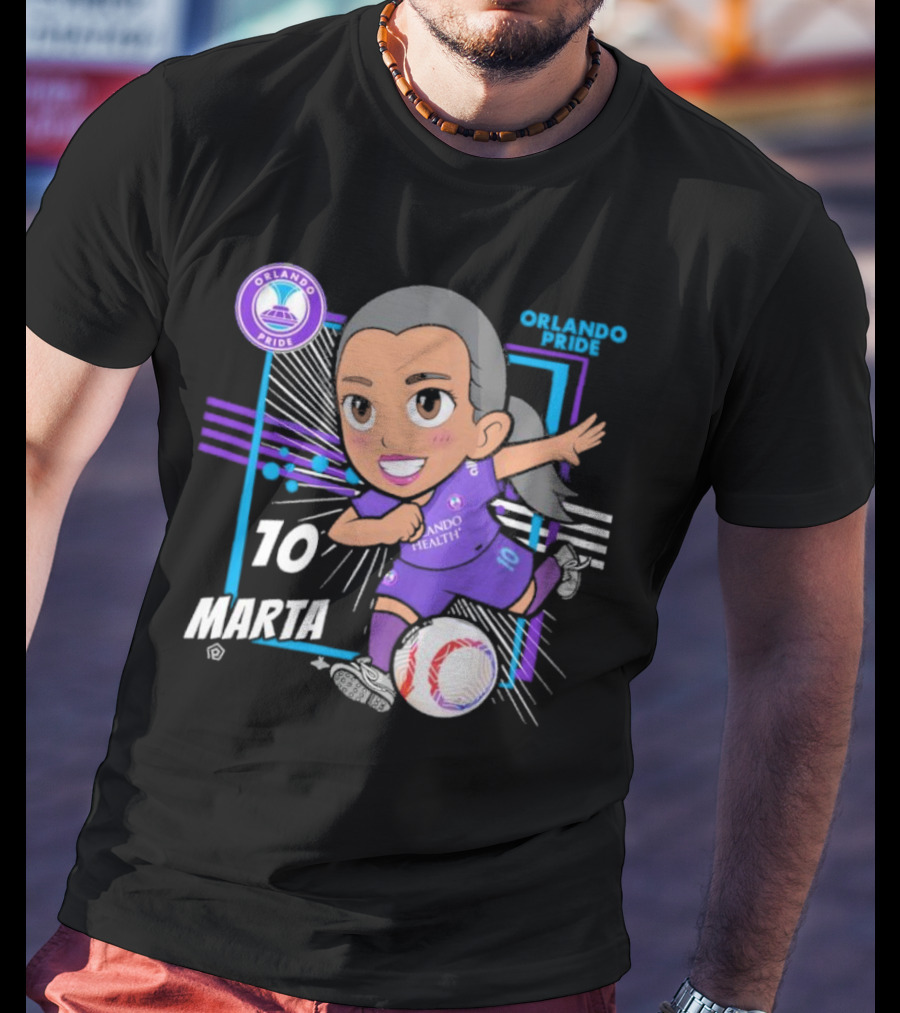 Orlando Pride Marta 10 Chibi Soccer Black T-Shirt
