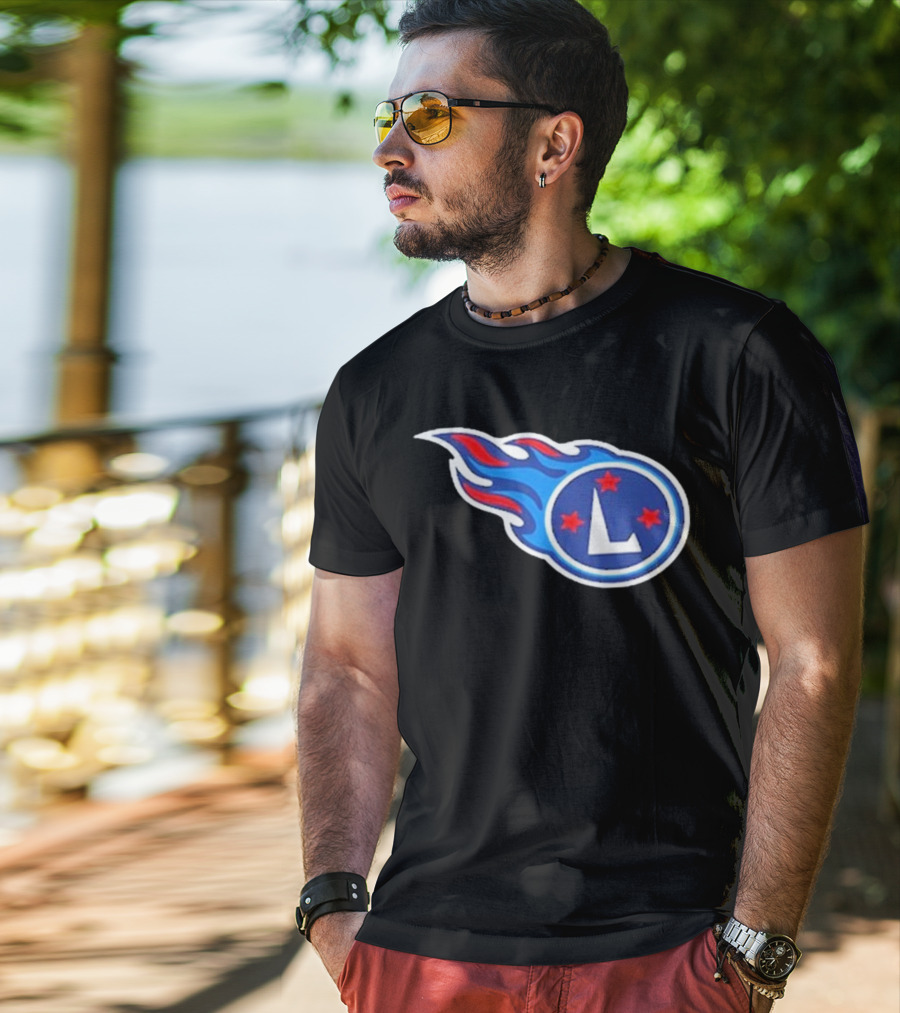 Funny Ahh Tees Tennessee Titans Fire L логотип T-Shirt