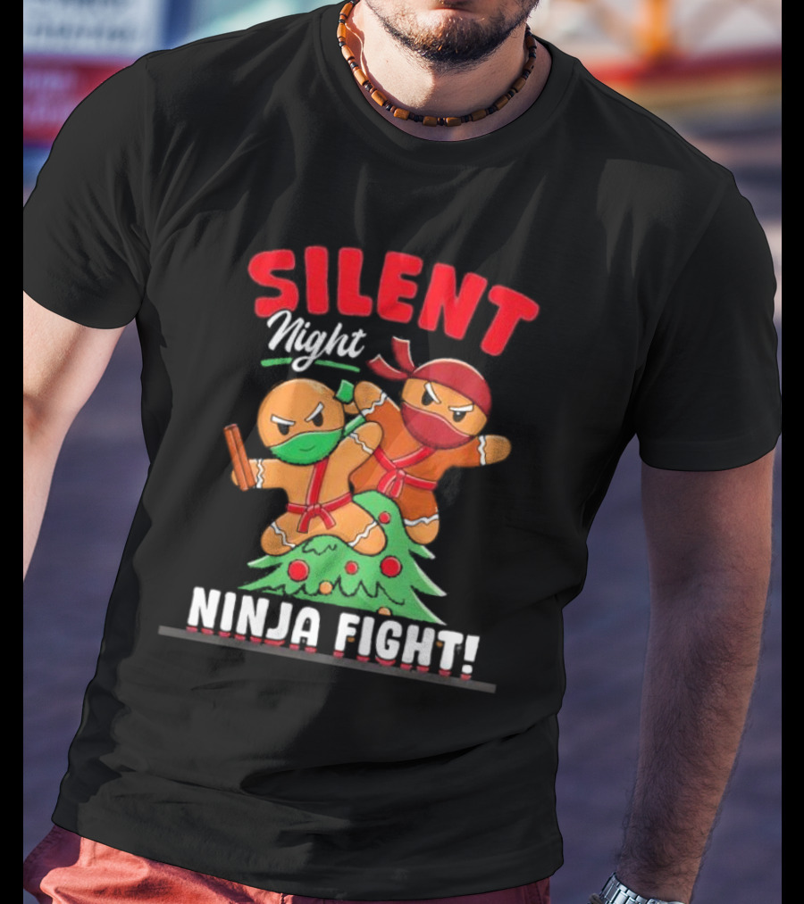 Silent Night Ninja Fight Gingerbread Christmas T-Shirt