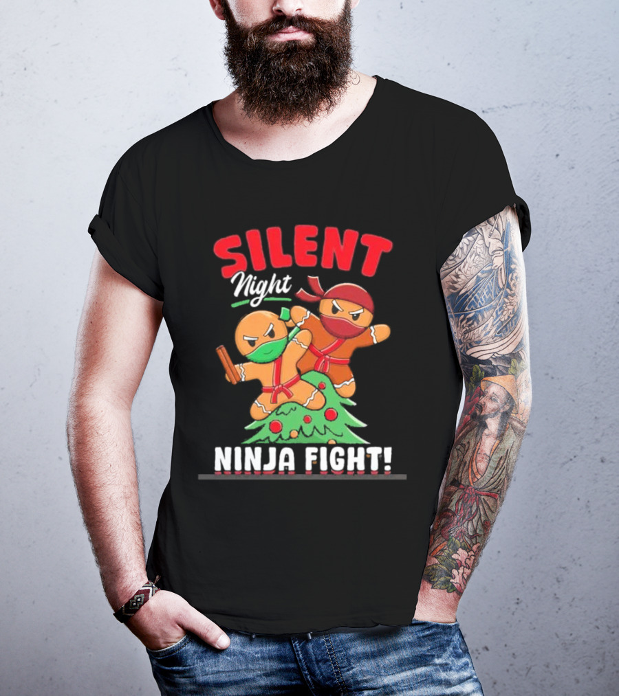 Silent Night Ninja Fight Gingerbread Christmas T-Shirt