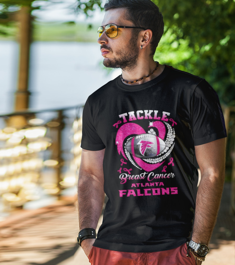 Tackle Breast Cancer Atlanta Falcons Pink Ribbon Football T-Shirt