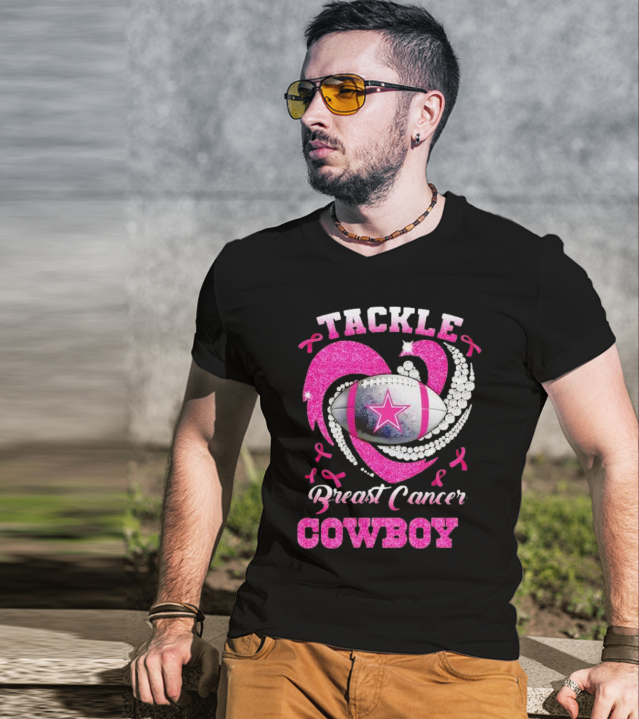 Tackle Breast Cancer Cowboy Football Pink Awareness T-Shirt