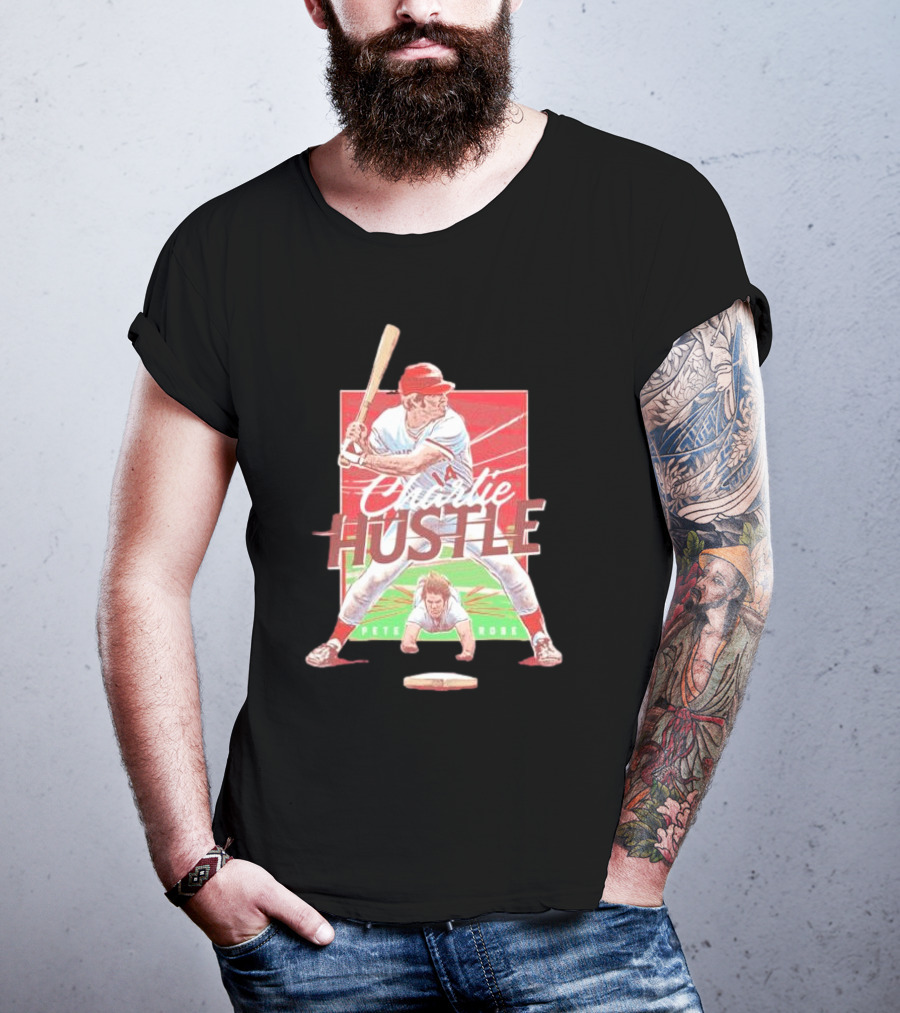 Charlie Hustle Pete Rose Cincinnati Reds Cartoon Player T-Shirt
