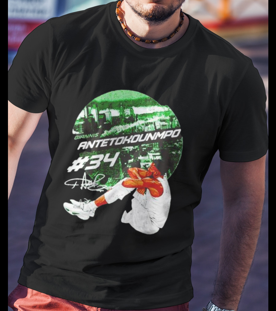 Giannis Antetokounmpo #34 Milwaukee Bucks Signature City Skyline T-Shirt