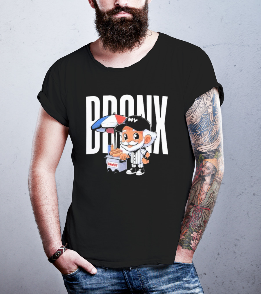 BRONX NY Dawgs Baseball Character Hot Dog Cart T-Shirt