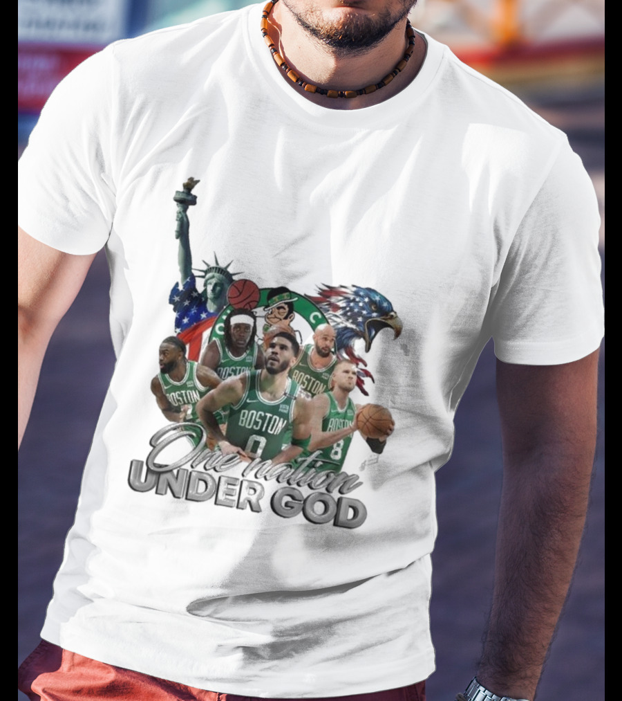 Boston Celtics One Nation Under God Statue Of Liberty American Eagle Basketball Players T-Shirt