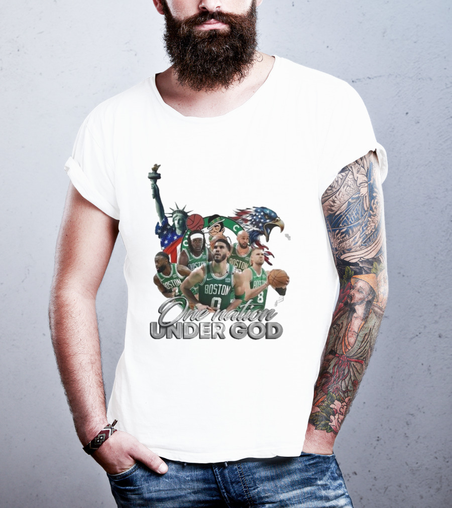 Boston Celtics One Nation Under God Statue Of Liberty American Eagle Basketball Players T-Shirt