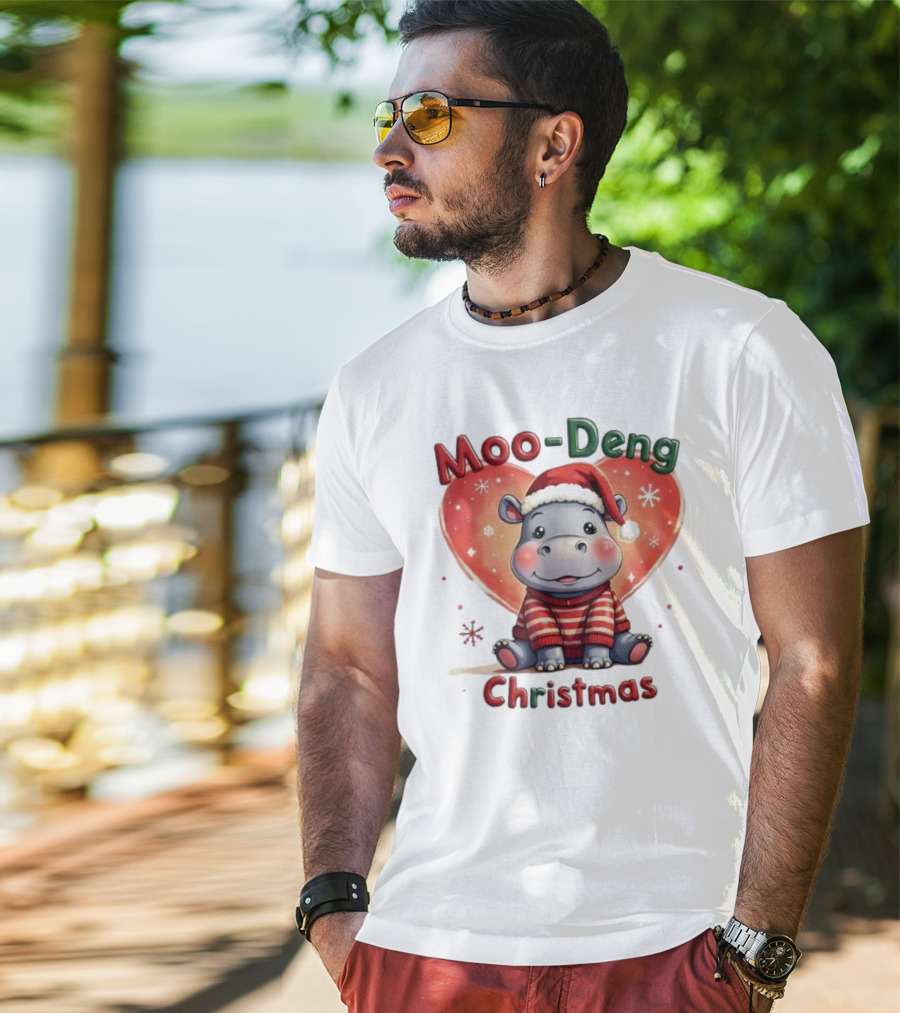 Moo-Deng Hippo Santa Christmas T-Shirt