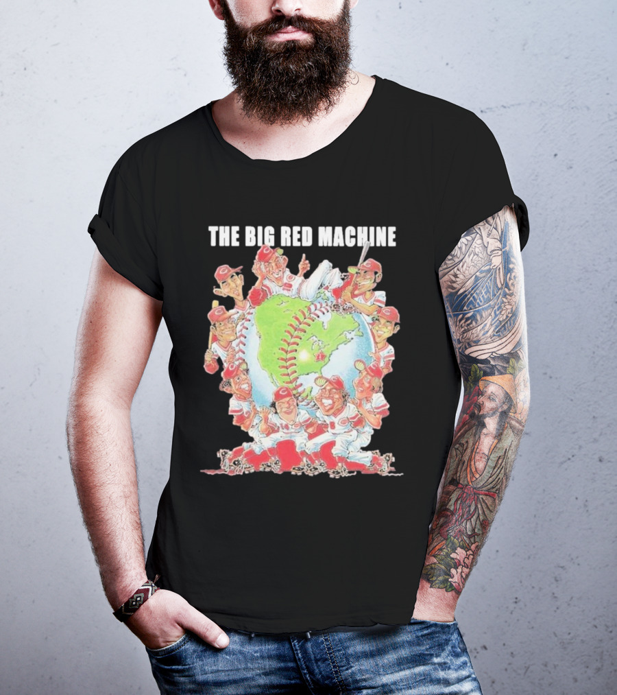 The Big Red Machine Cincinnati Reds Legends Baseball Globe Caricature T-Shirt