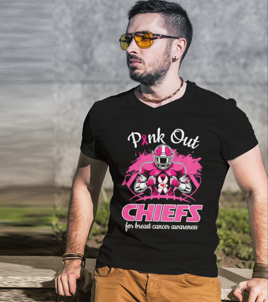 Pink Out Chiefs For Breast Cancer Awareness Football Graphics T-Shirt