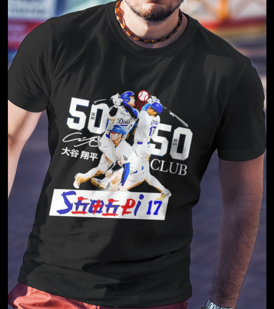 Shohei Ohtani 50 HR 50 SB Club Signature Dodgers 17 T-Shirt