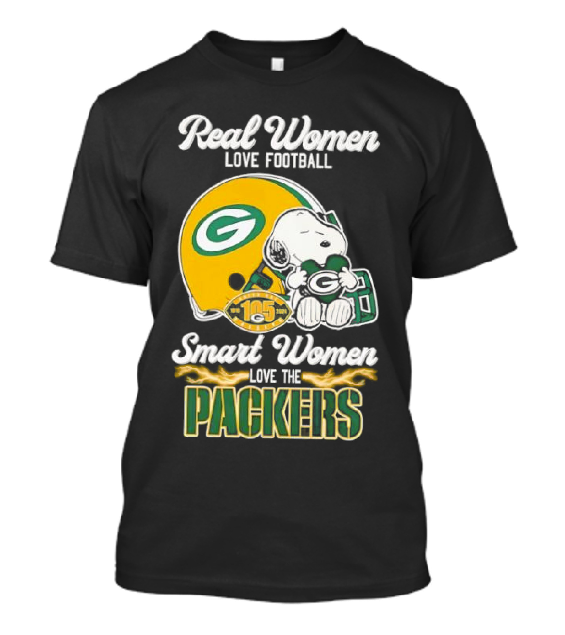 Snoopy Real Women Love Football Smart Women Love The Packers Green Bay Helmet T-Shirt
