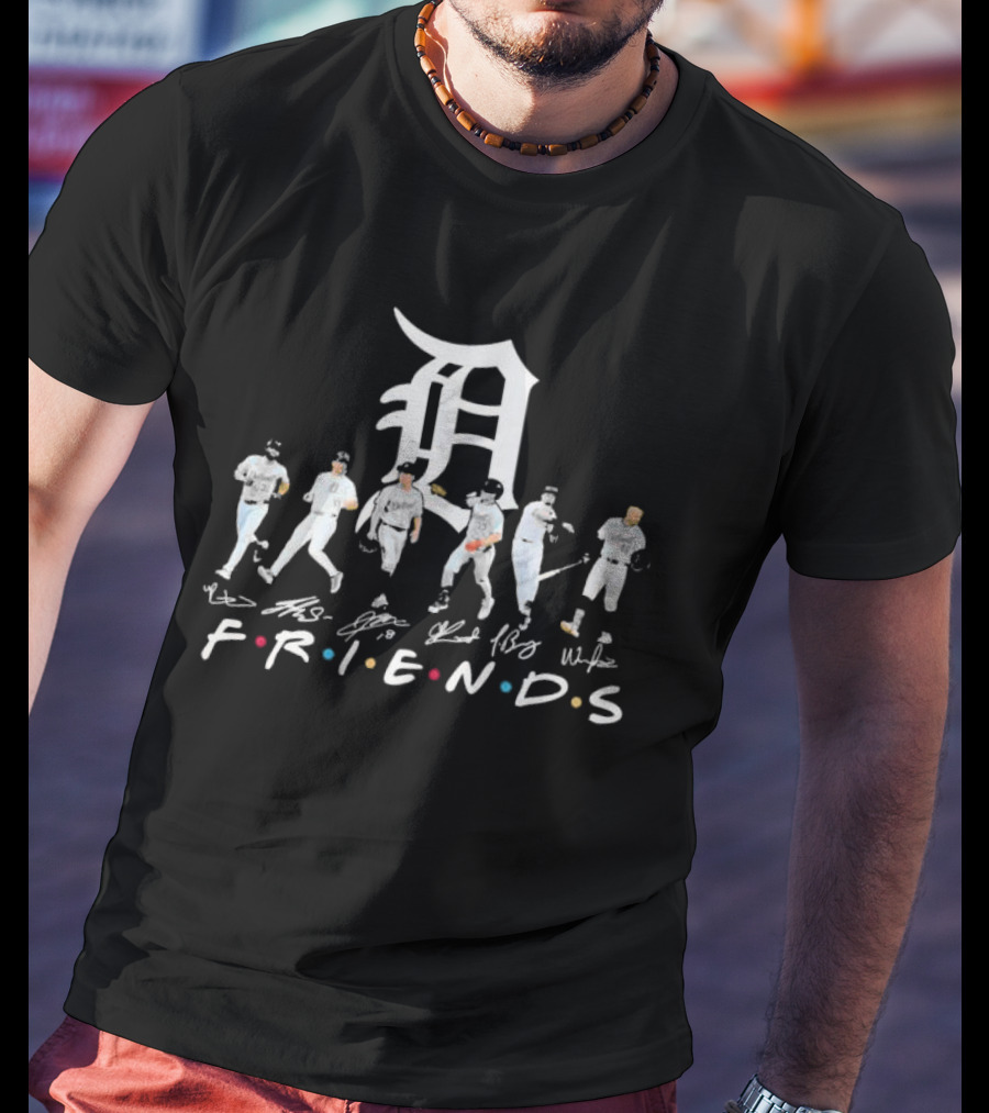 FRIENDS Detroit Tigers Players Signatures D Logo White Jerseys T-Shirt