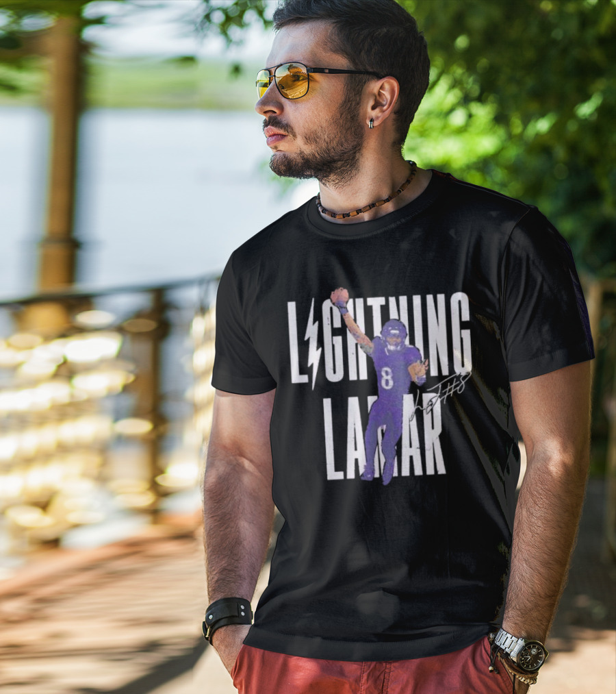 Lamar Jackson Lightning Baltimore Ravens Touchdown Signature T-Shirt