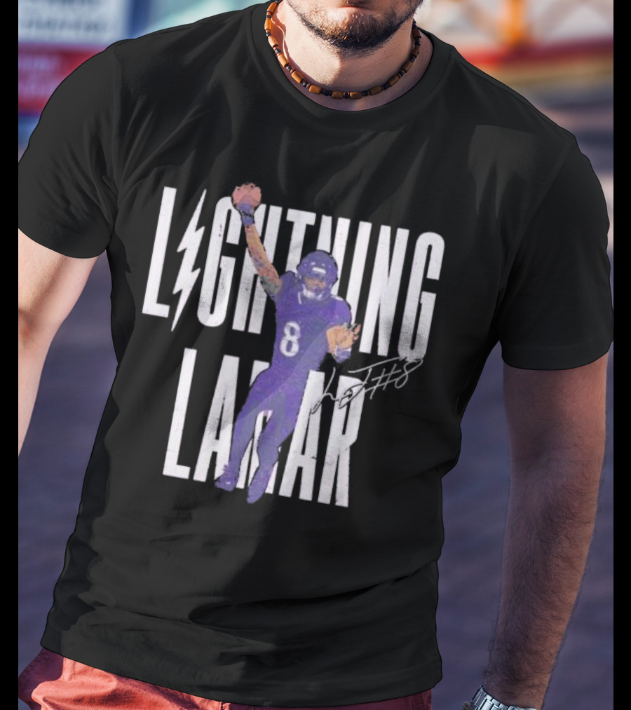 Lamar Jackson Lightning Baltimore Ravens Touchdown Signature T-Shirt