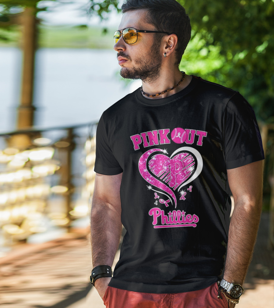 Philadelphia Phillies Pink Out Breast Cancer Heart T-Shirt