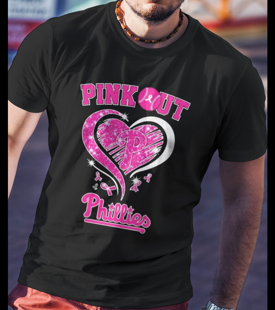 Philadelphia Phillies Pink Out Breast Cancer Heart T-Shirt