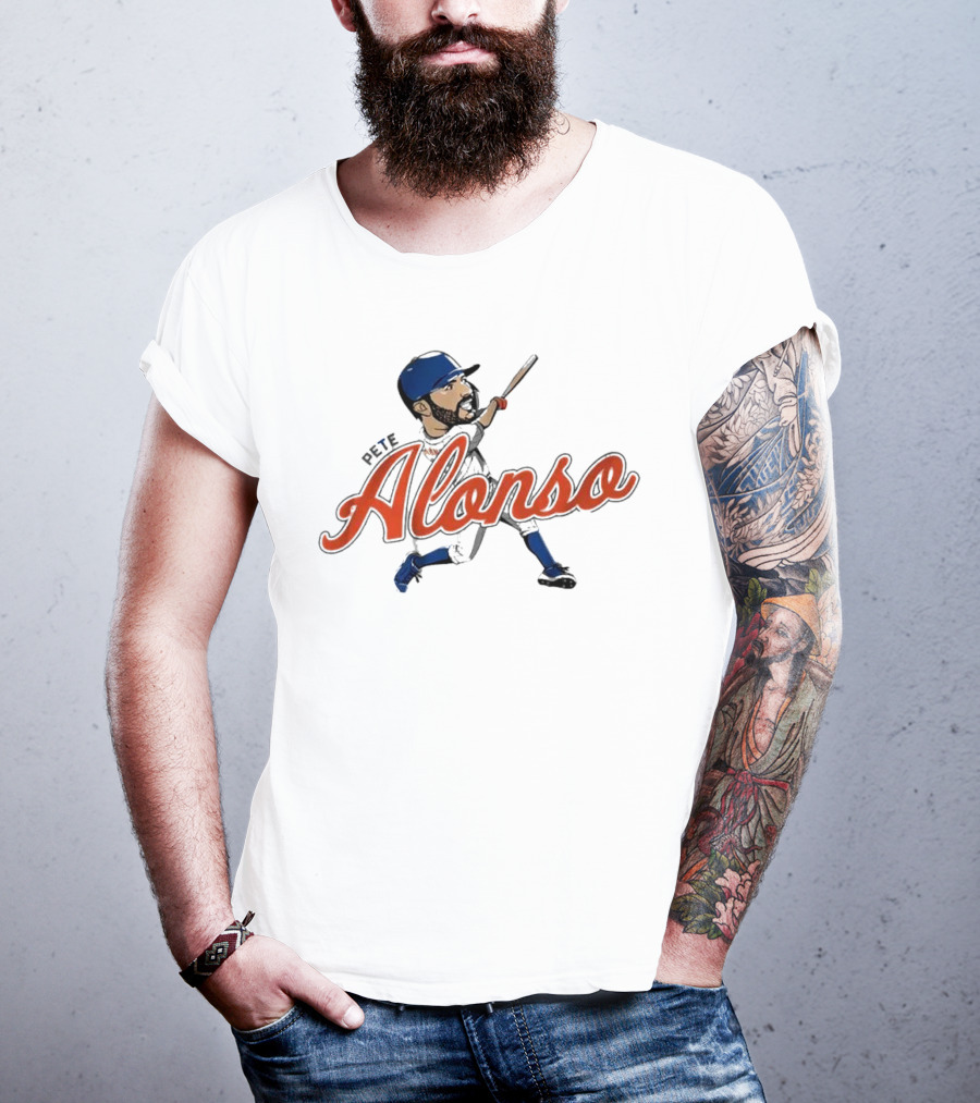 Pete Alonso New York Mets Caricature Baseball Swing T-Shirt