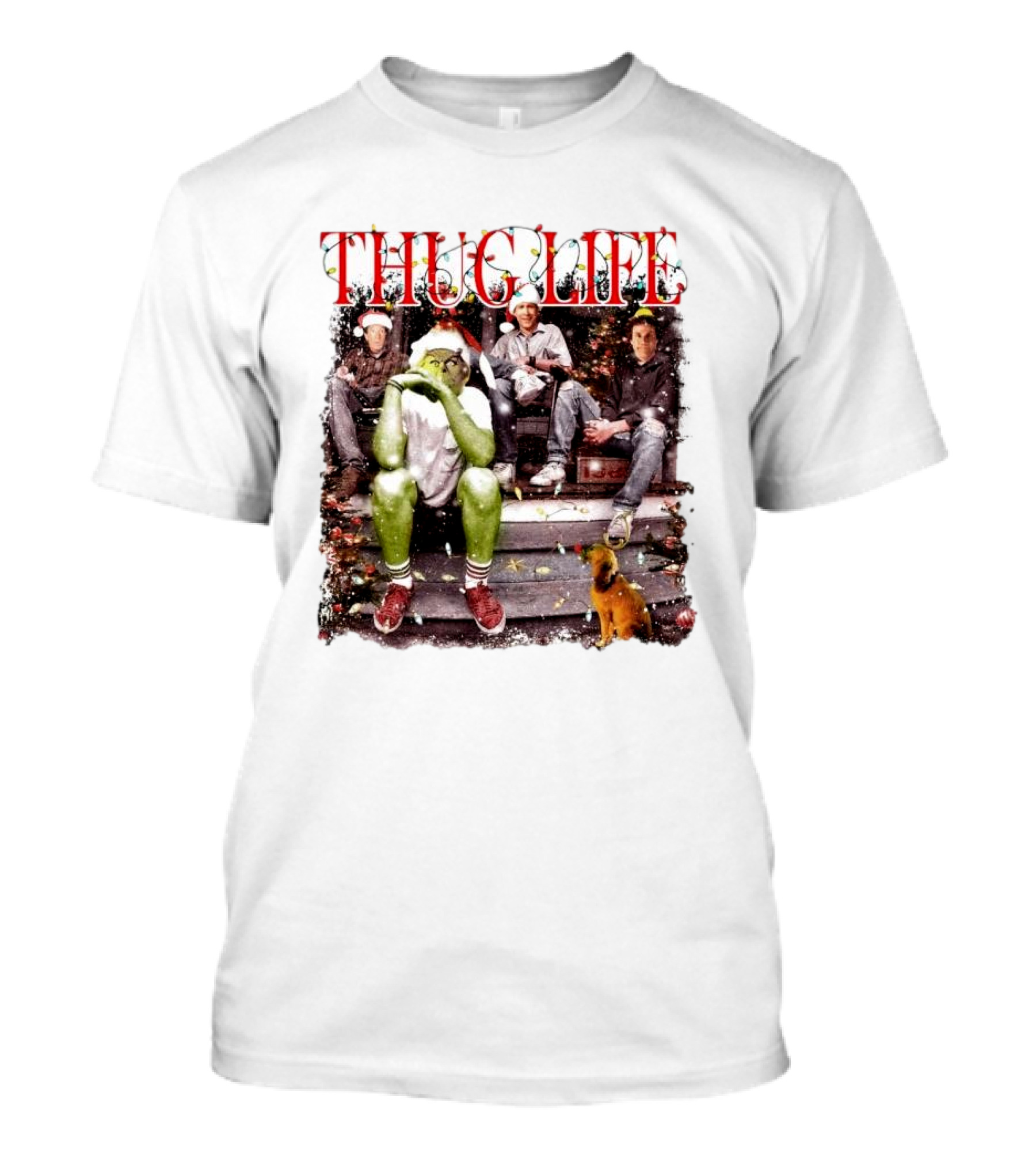 Thug Life Grinch Friends Christmas Dog Scene T-Shirt
