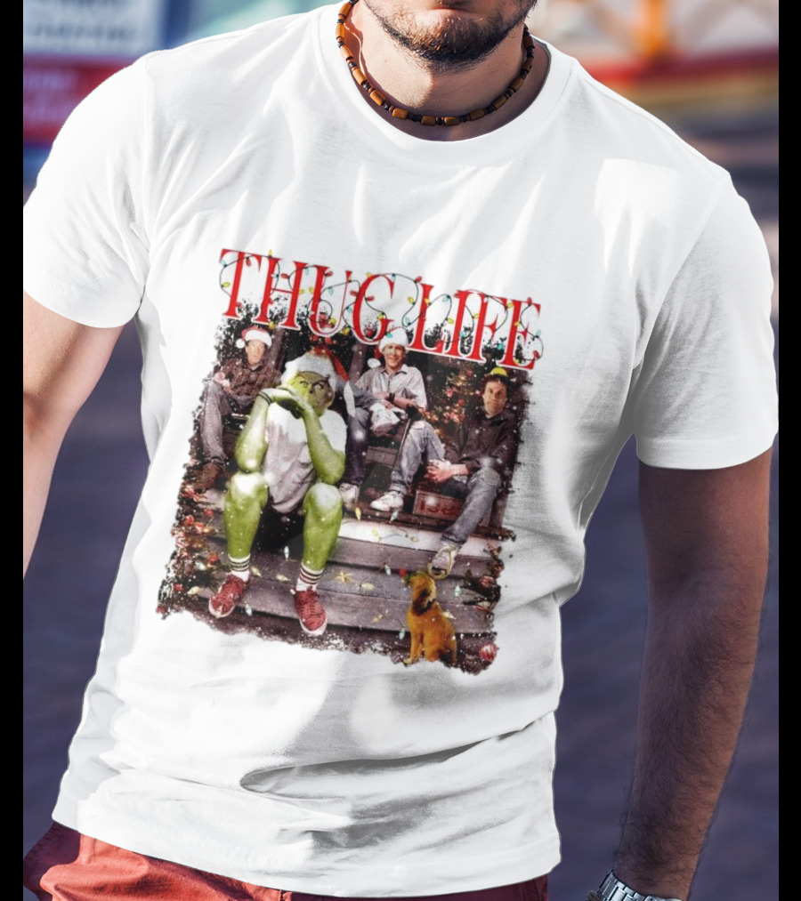 Thug Life Grinch Friends Christmas Dog Scene T-Shirt