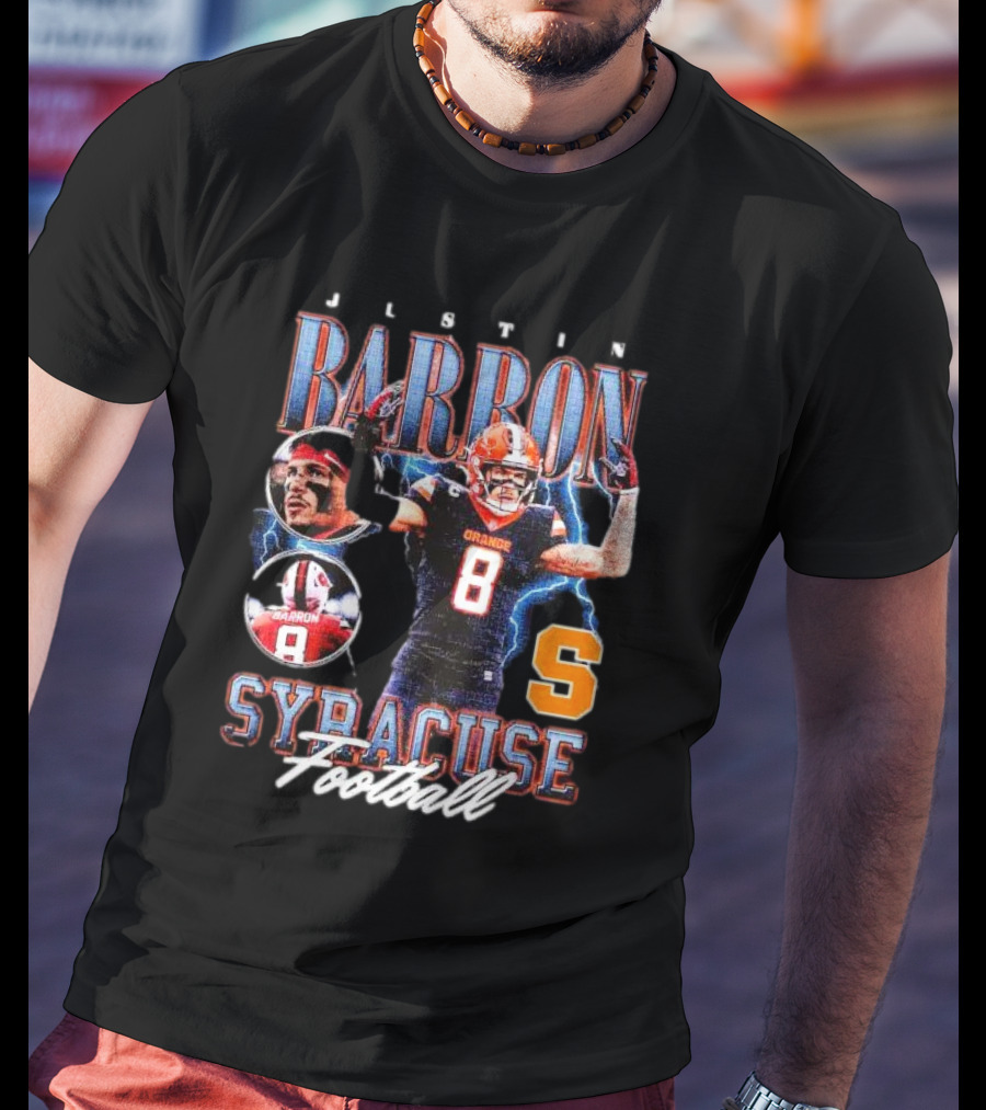 J L S T I N Barron Syracuse Orange Football Number 8 Vintage T-Shirt