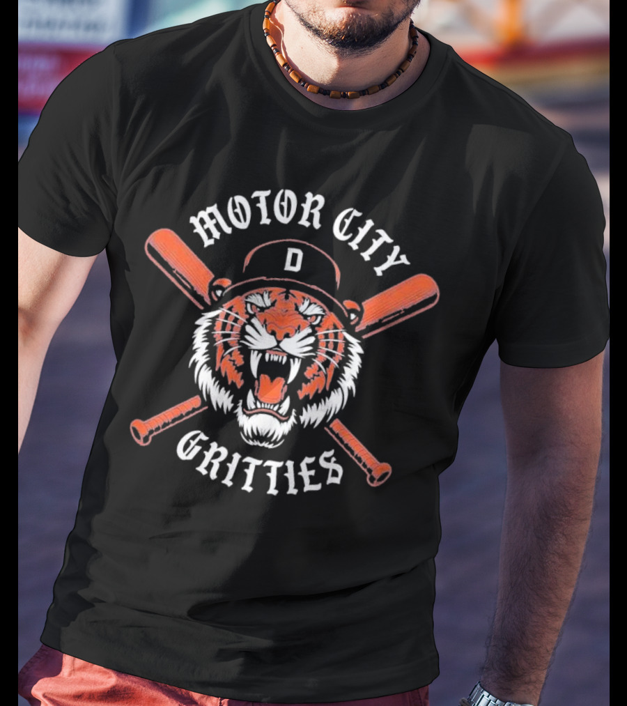 Motor City Gritties Detroit Tigers Baseball Tiger Logo With Crossed Bats T-Shirt