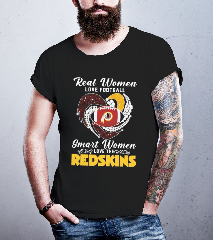 Real Women Love Football Smart Women Love The Redskins Diamond Heart T-Shirt