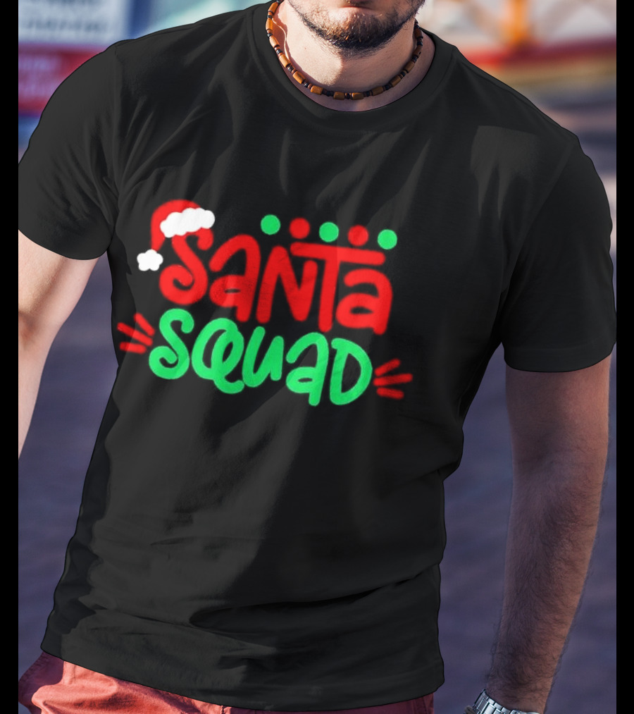 Santa Squad Christmas Red And Green Santa Hat T-Shirt