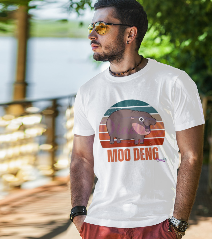 Retro Sunset Moo Deng Pygmy Hippo T-Shirt