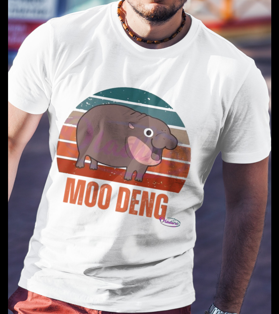 Retro Sunset Moo Deng Pygmy Hippo T-Shirt