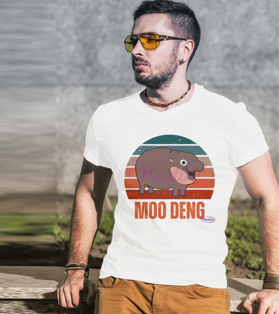 Retro Sunset Moo Deng Pygmy Hippo T-Shirt