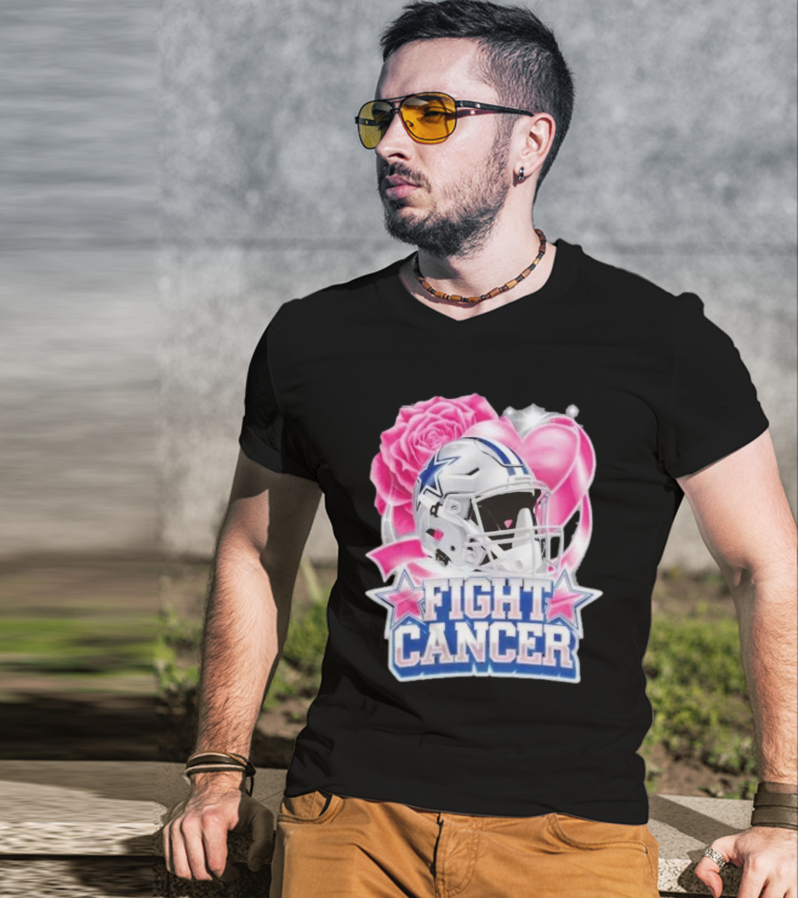 Dallas Cowboys Fight Breast Cancer Awareness Rose Pink Heart Helmet T-Shirt