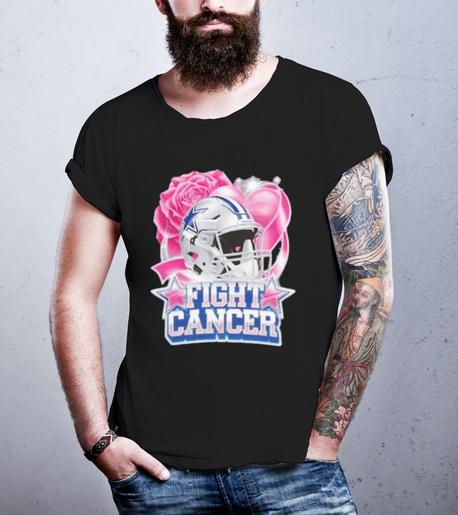 Dallas Cowboys Fight Breast Cancer Awareness Rose Pink Heart Helmet T-Shirt