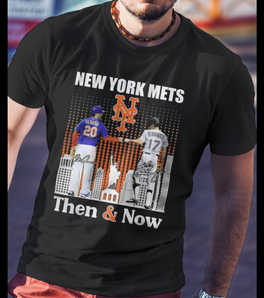 New York Mets Then And Now Pete Alonso Keith Hernandez Signatures T-Shirt