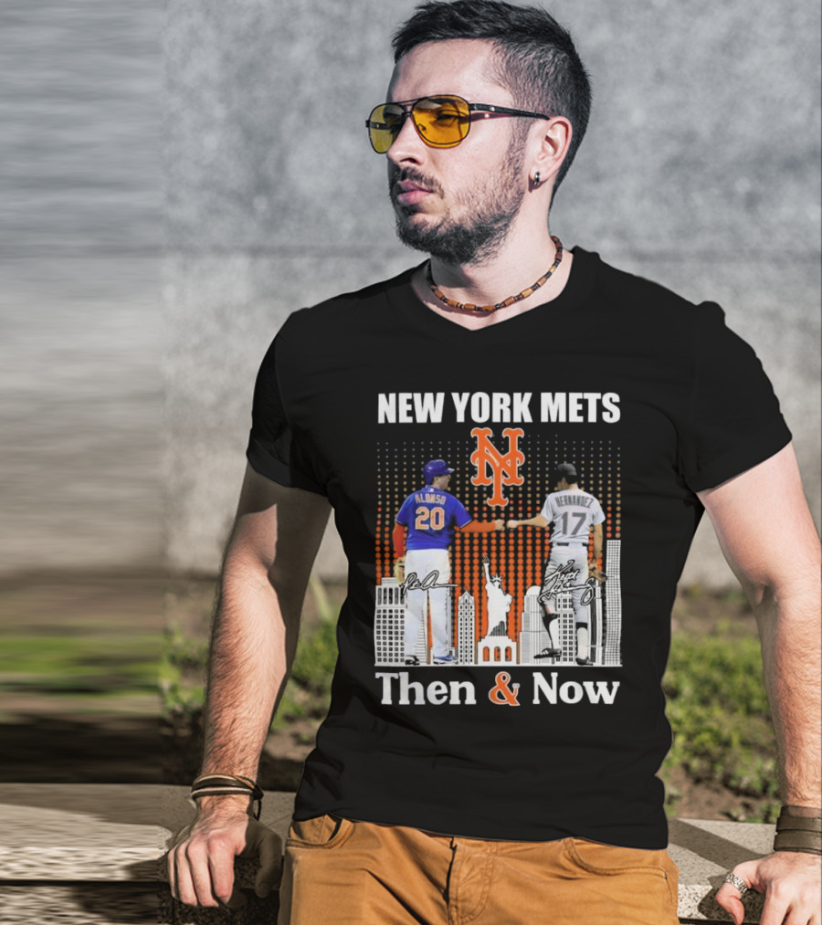 New York Mets Then And Now Pete Alonso Keith Hernandez Signatures T-Shirt