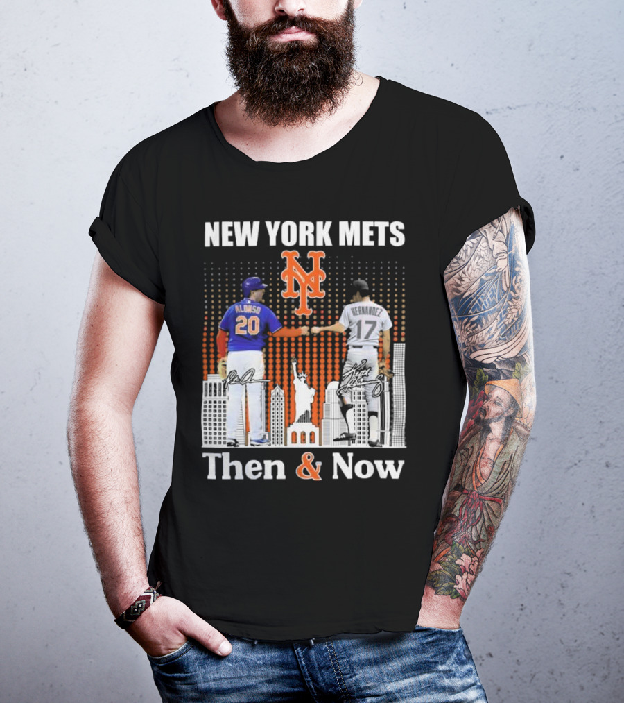 New York Mets Then And Now Pete Alonso Keith Hernandez Signatures T-Shirt