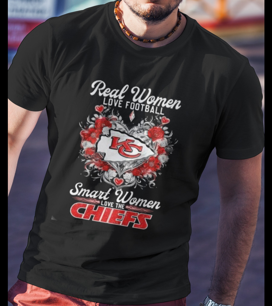Real Women Love Football Smart Women Love The Chiefs KC Flower Heart T-Shirt