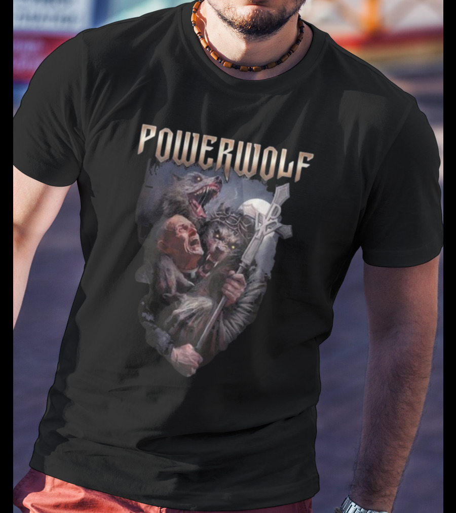 Powerwolf Thunder Priest Monster Battle With Fierce Wolves T-Shirt