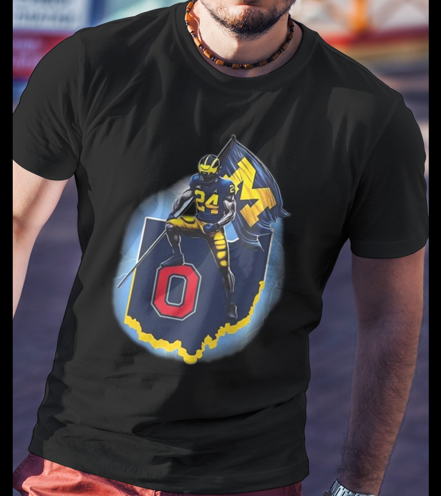 Michigan Plant The Flag Mich-again Hail To The Victors 4 In A Row Bichigan Maps T-Shirt