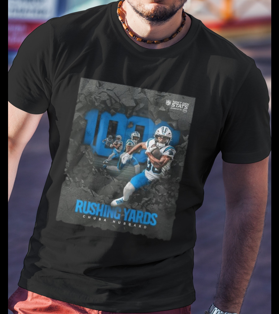 Carolina Panthers 1000 Rushing Yards Chuba Hubbard Next Gen Stats T-Shirt